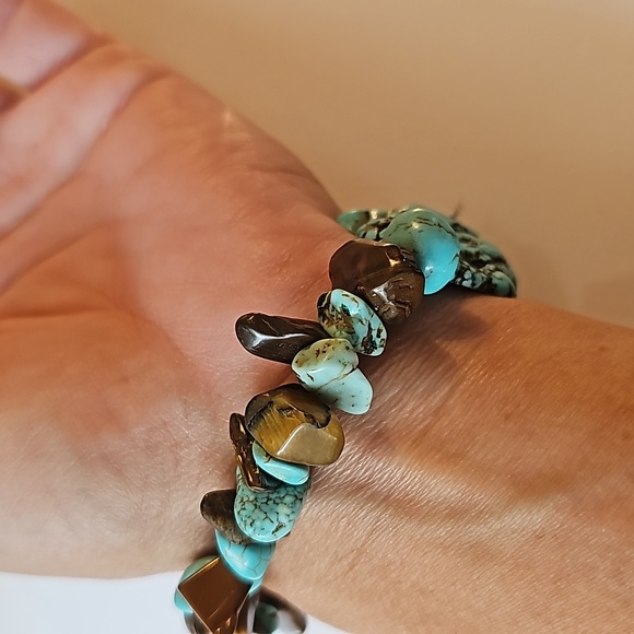 Vintage Turquoise Bracelet Blue brown nugget teardrop Sea Beach Ocean Ankle - Picture 8 of 11